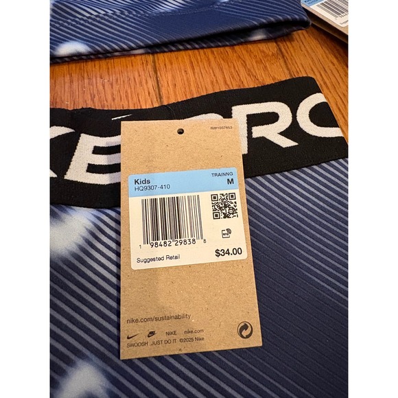 New Nike Pro Kids Training Set Sports Bra Shorts Blue White Swoosh M - Picture 4 of 5